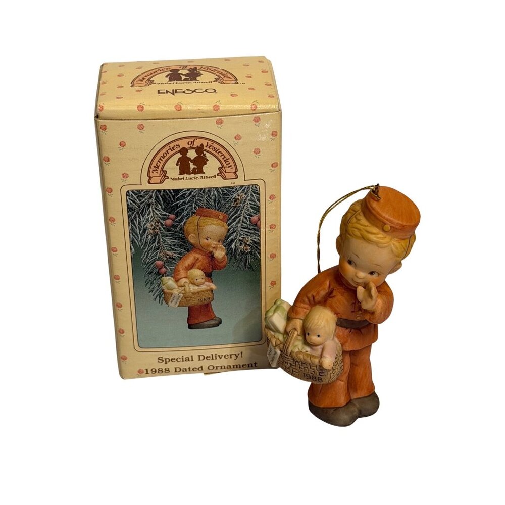 VTG 80s Enesco Memories of Yesterday Ornament “Special Delivery!” 3.5" Holiday
